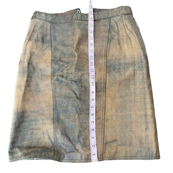 Vintage 1980s Brown Leather Skirt Rocker Distressed Winlit Women size 11/12 READ - Picture 1 of 16